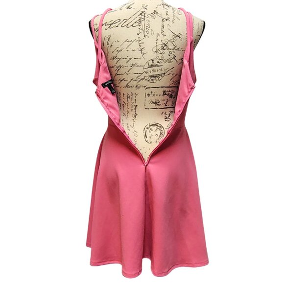 Pink lace up front skater dress a-line mini dress size large - coquette party - Picture 5 of 7